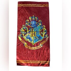 Harry Potter Beach Towel Crest Hogwarts Burgundy Gryffindor Hufflepuff 54" x 28"
